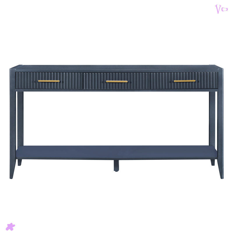 Dishaun 60" Console Table with 3 Fluted Drawers, Navy Blue