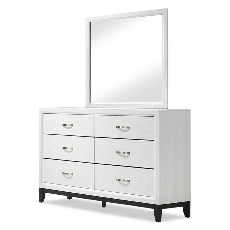 Ferris 6-Drawer Dresser And Mirror Set, Noir / blanc
