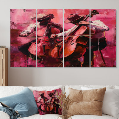 Magenta Jazz Double Bass Hats - Musician Wall Art Decor 4 Piece