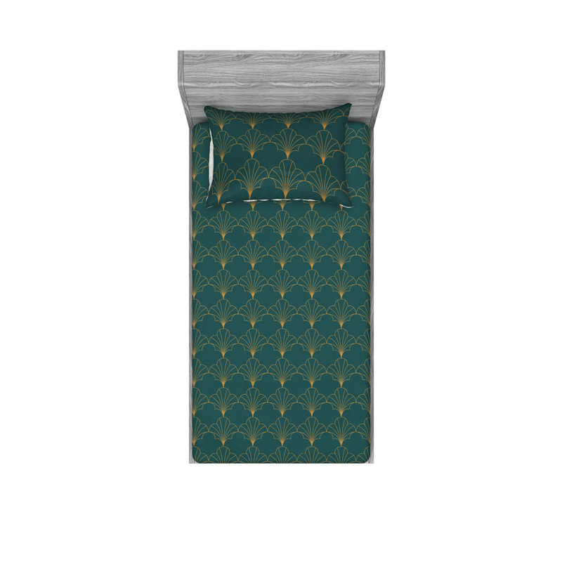  Ensemble de draps en microfibre géométrique, Bleu sarcelle / brun sable, Ensemble de draps pour lit simple avec 1 taie d'or