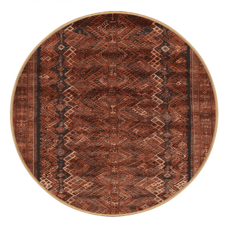 Machine Washable Persian Brown Area Rug, Round 8'