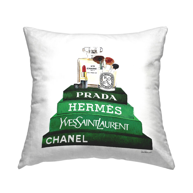 Makeup Cosmetics Atop Glam Brand Bookstack Printed Throw Pillow Design By Amanda Greenwood
