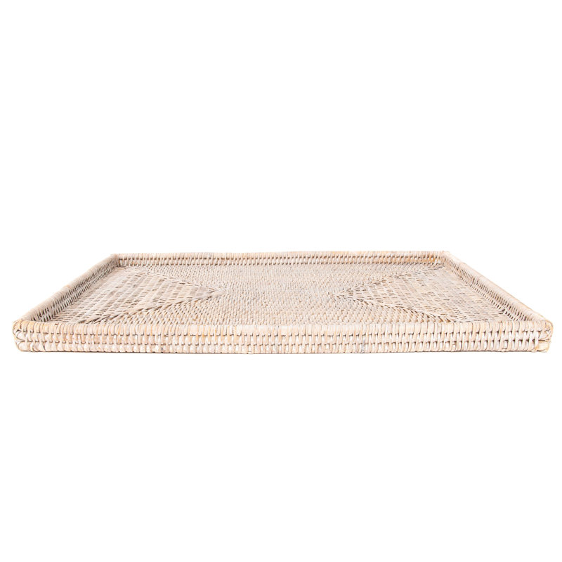 Artifacts Rattan Rectangular Flat Tray, White Wash