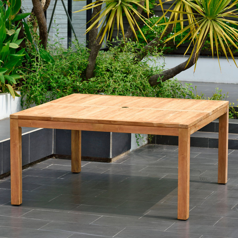 Rafael Square Teak Outdoor Dining Table With Umbrella Hole , 59'' in. W 59'' in. D