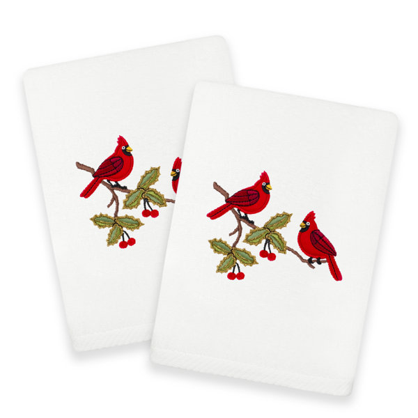 New Embroidered Bird on Branch Nature Bathroom Terry Cotton Hand Towels SET
