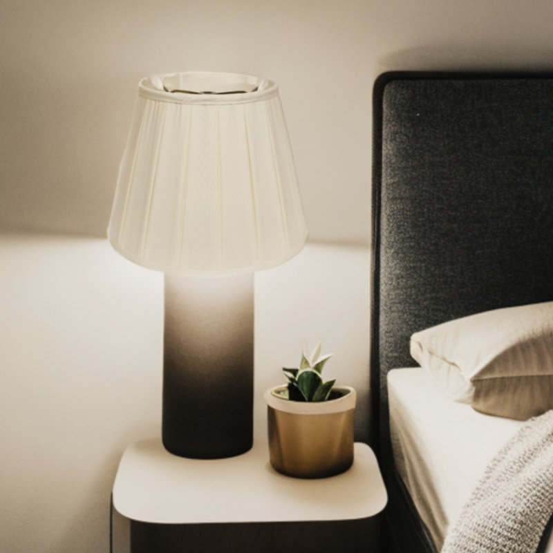 Slanted Crimped Box Shantung Lampshade, Egg, 9" H x 14" W x 14" D