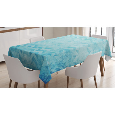 Turquoise Tablecloth, Geometric Design Chevron Patterns On Old Vintage Paper Contemporary Art Print, Rectangular Table Cover For Dining Room Kitchen Decor, 52" X 70", Turquoise