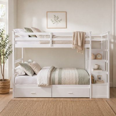 Twin Over Twin Bunk Bed With 2 Drawers And Staircase