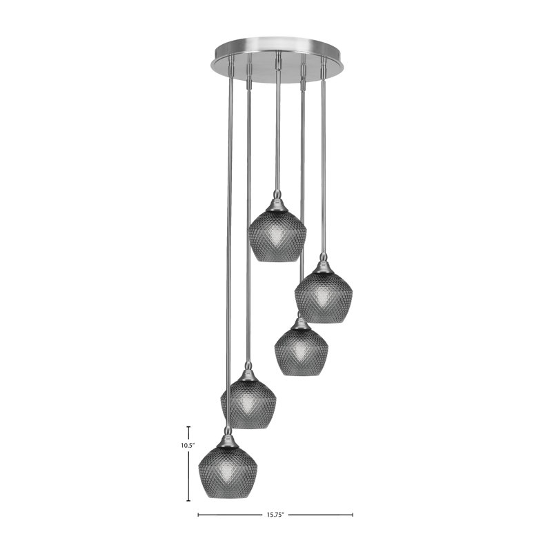 Luminaire suspendu grappe 5 lumières Kieisha Empire, Nickel brossé, Fumée, Noir / transparent