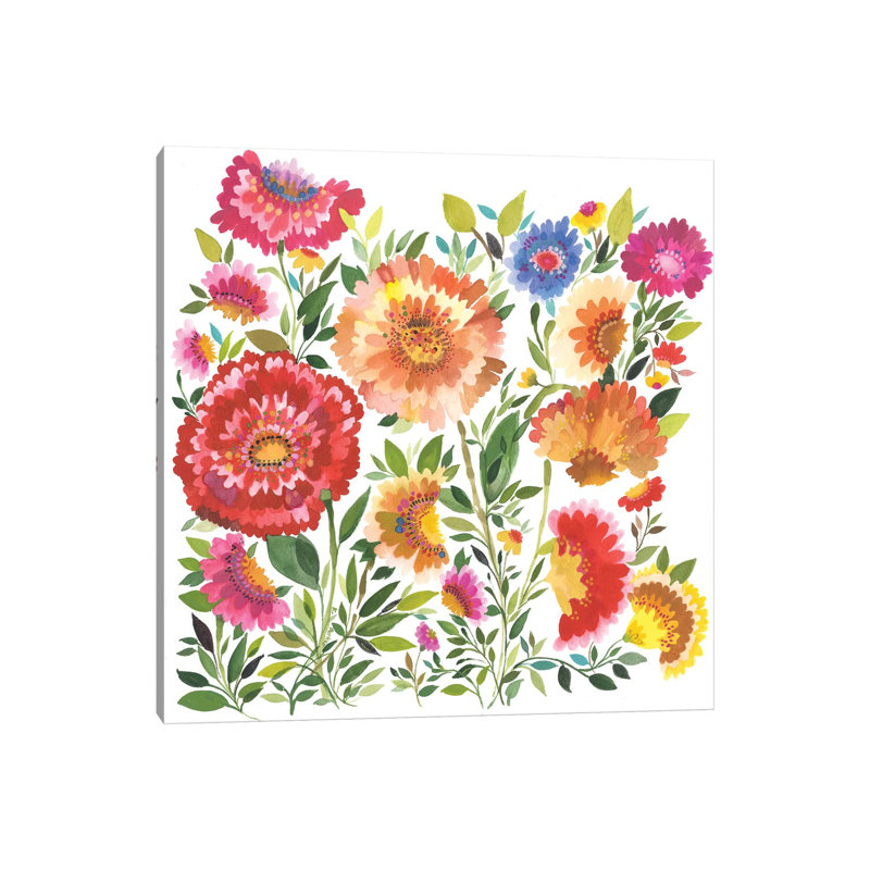 Zinnia Garden Textile by Kim Parker - Wrapped Canvas Gallery-Wrapped Canvas Giclée, 45.72 cm H x 45.72 cm W