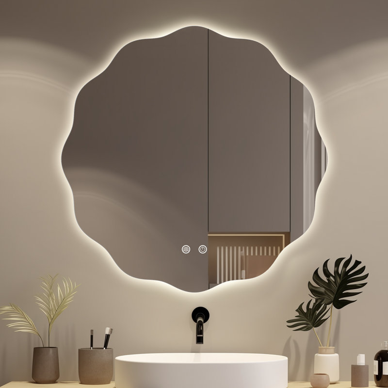 Miroir à DEL rond pour salle de bain avec lumière - antibuée et éclairage de couleur réglable, H 28 po x l 28 po x P 1 po