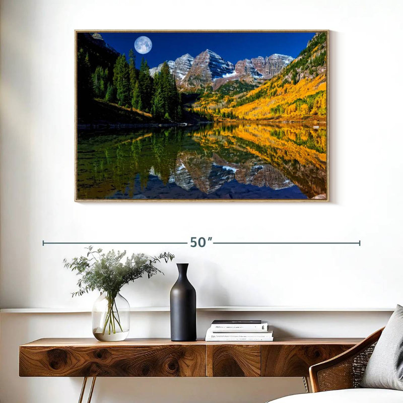 Maroon Bells pleine lune, Cadre flottant en bois naturel, 40 po x 27 po