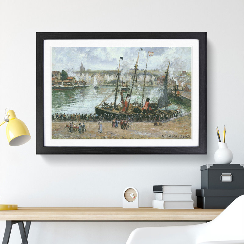 The Inner Harbor by Camille Pissarro - Picture Frame Painting, 48cm H x 65cm W x 2cm D, Black