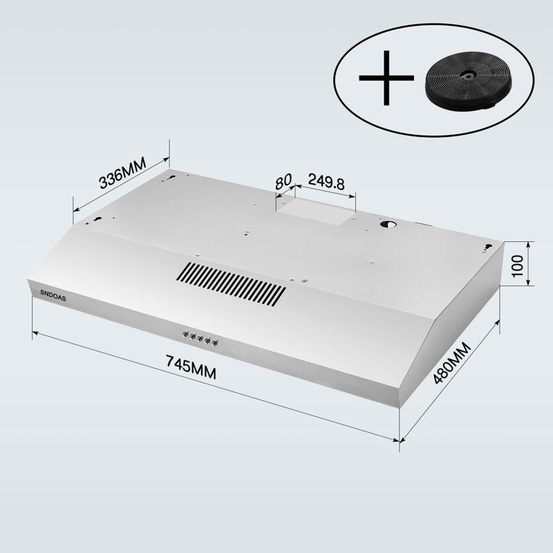 SNDOAS 30" Stainless Steel 250 CFM Convertible Under Cabinet Range Hood, Stainless Steel