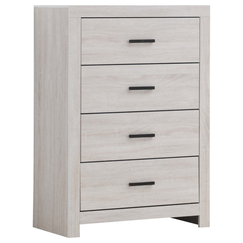 Geary Coastal White Rectangular 4-Drawer Chest, White Washed