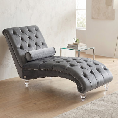 Danuta 29" Wide Armless Upholstered Tufted Chaise Lounge Chair with Lumbar Pillow and Nailhead Trim