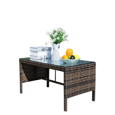 Outdoor Patio Furniture 1 Coffee Table With Clear Tempered Glass(Only Including Coffee Table,Without Chairs)