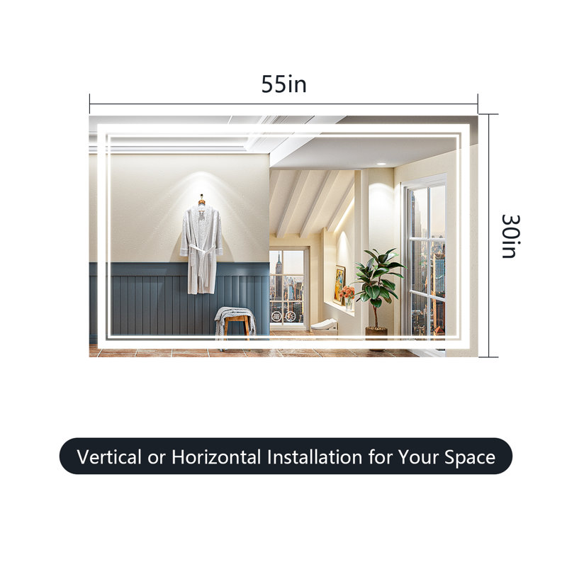 Jayce LED Vanity Mirror with Memory Function, 3 Color Temperatures & Dimmable Light, Anti-fog Tempered Glass ETL Listed Mirror