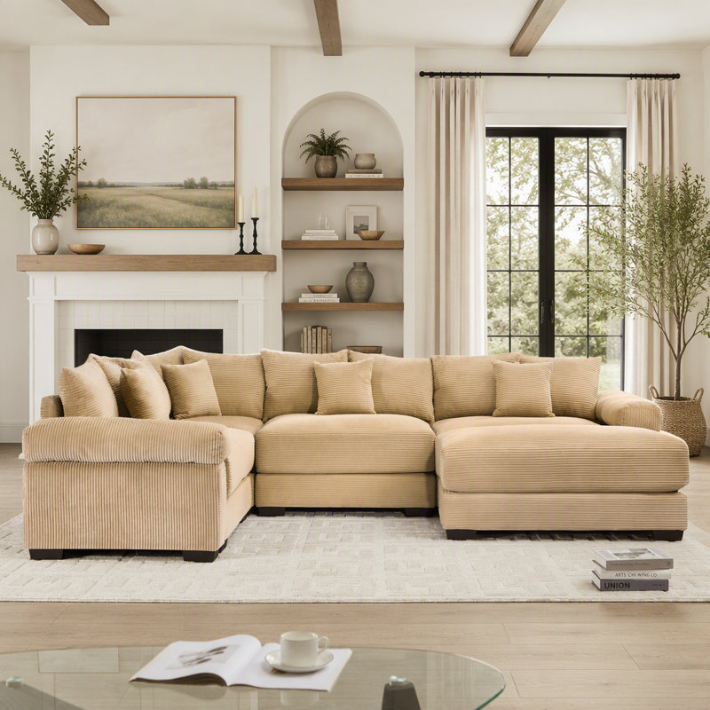 Canapé d'angle modulaire surdimensionné Cloud, convertible avec pouf, en velours côtelé de qualité supérieure, design ergonomique, montage facile, pour salons et chambres à coucher