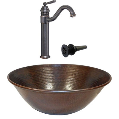 Lavabo vasque rond en cuivre 14 po robinet classique 13 po inclus