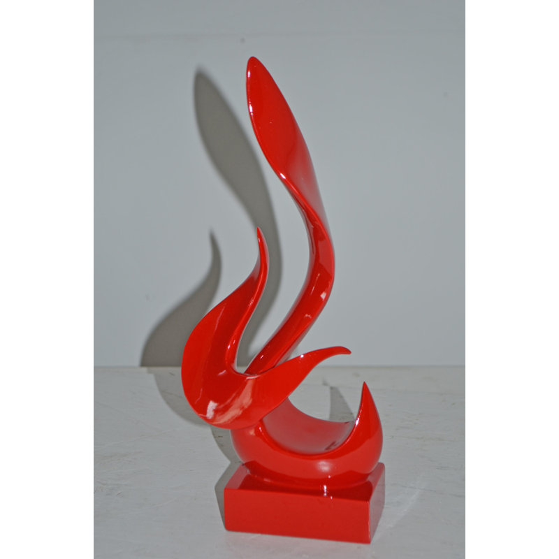 Ameline Modern Art Abstract of Fire White Resin Statue - Size: 6"L x 3"W x 12"H., Red