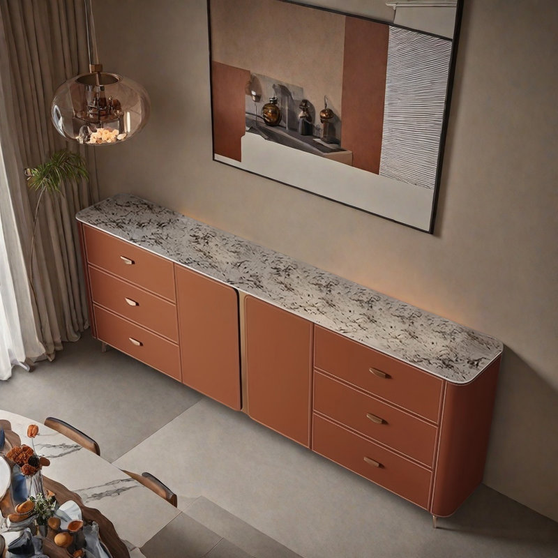 Italian Minimalist Luxury Sideboard, 35.43" H x 78.74" W x 13.78" D, Orange