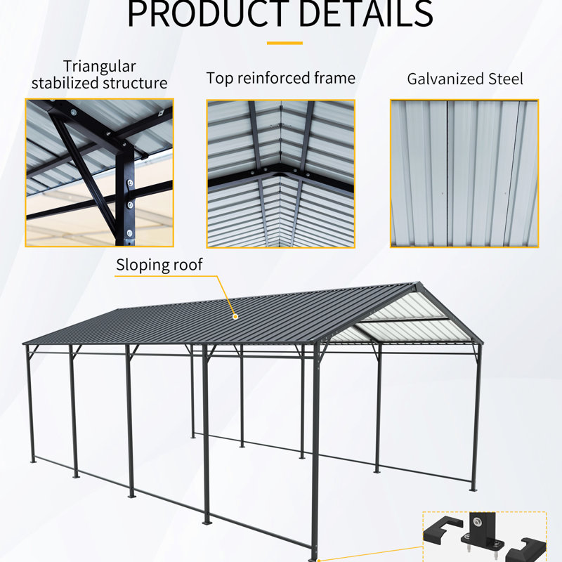 Abri de voiture extérieur robuste en métal 12 * 21 pi, stable sur diverses surfaces, idéal pour les Concerts galvanisés protège les véhicules des intempéries, Structure boue