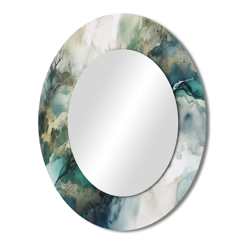 Miroir mural ovale vert et bleu marbré Dreamscape I, 43 po x 33 po