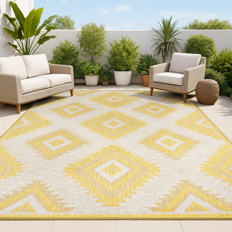 Tapis jaune / crème Kyona, Rectangle 7 pi 10 po x 10 pi