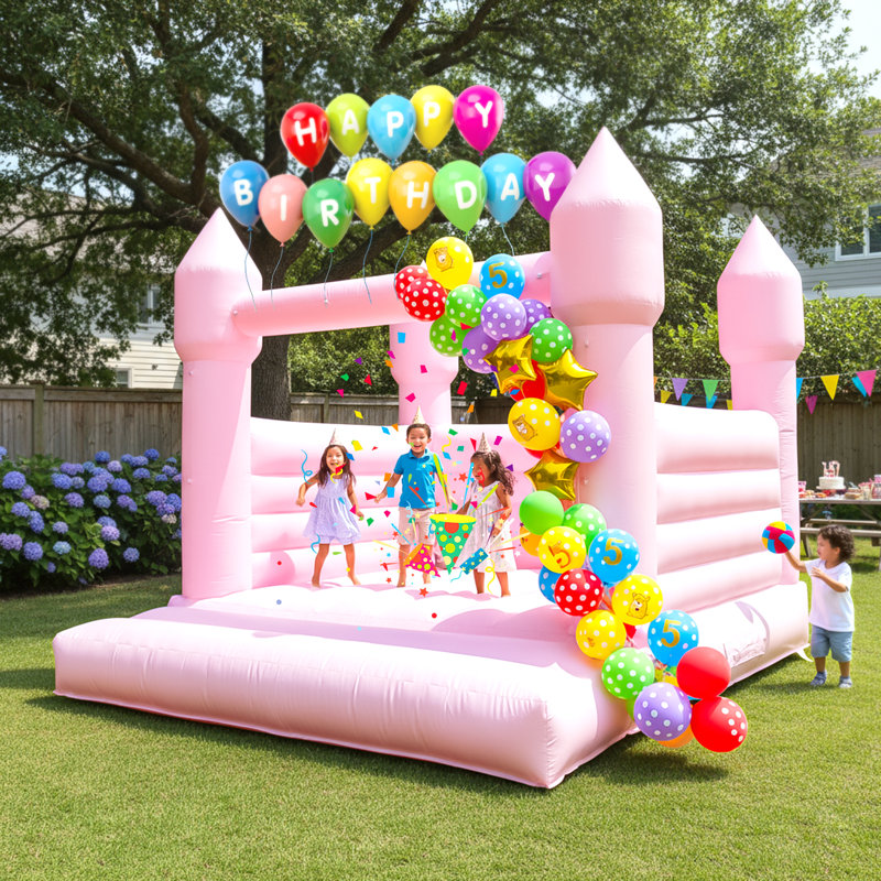 Château gonflable de 13 pi x 11,5 pi avec souffleur gonflable et décorations gonflables en PVC pour sauter, Rose