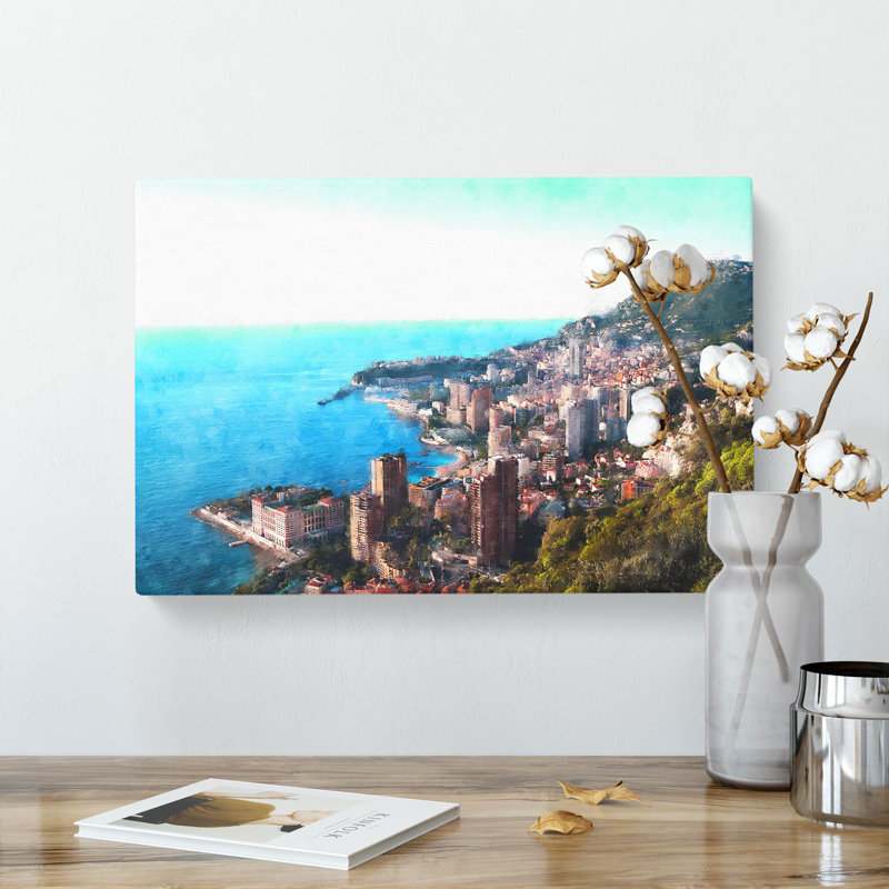 Skyline Of Monte Carlo In Monaco Painting - Wrapped Canvas Print, 35cm H x 50cm W x 3cm D