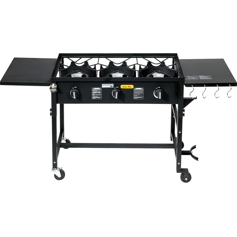 Barton 3-Burner Outdoor Propane Stove Station with Foldable Side Tables & Caster Wheels