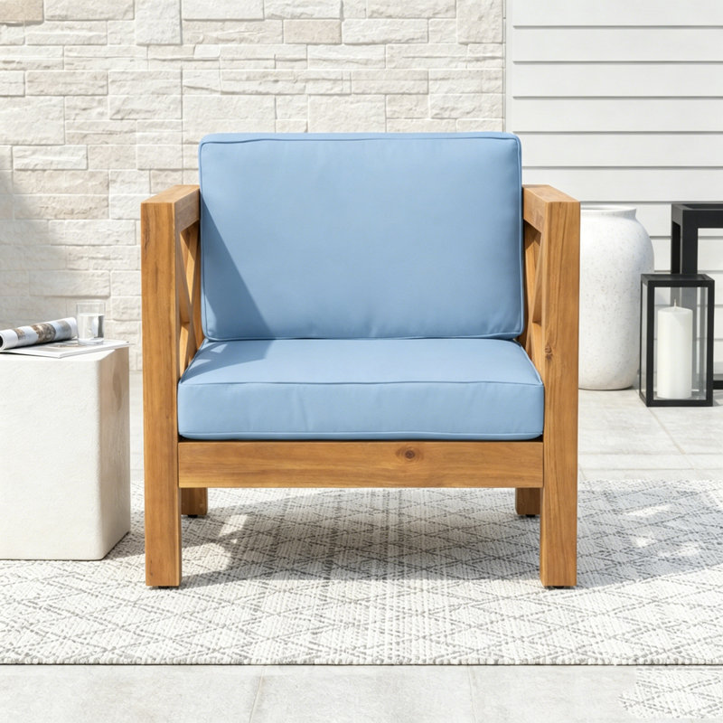 Chaise de patio pour club, bleu, Teak