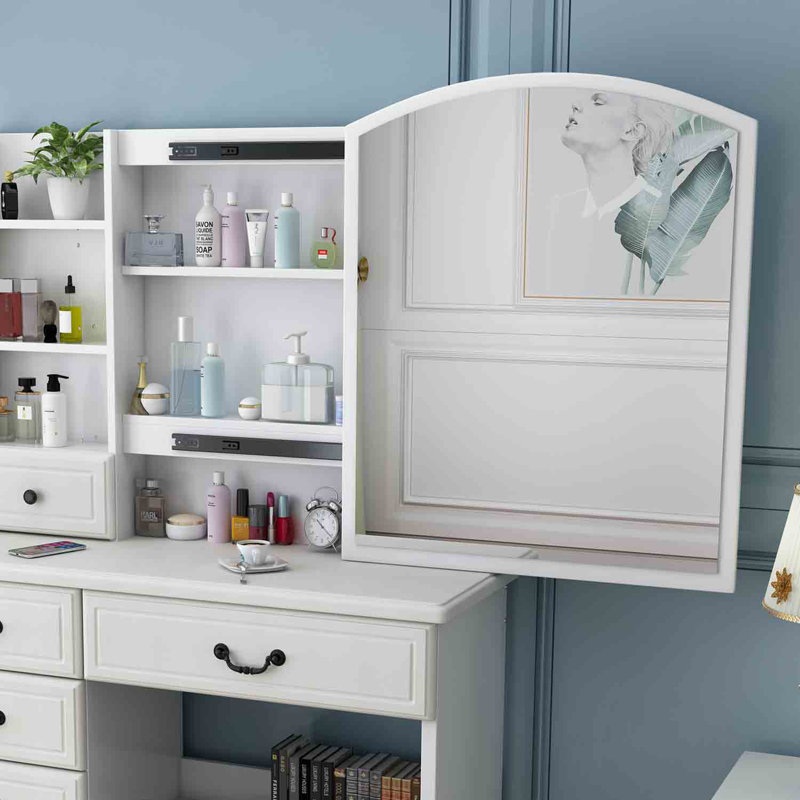 Daise Vanity Desk with Mirror and Lights for Makeup Vanity Mirror with Lights and Table Set