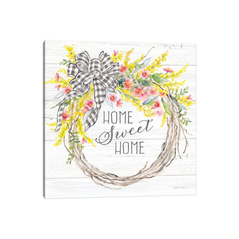 Spring Gingham Wreath Home by Cynthia Coulter - Gallery-Wrapped Canvas Giclée on Canvas, No Frame, 30.48 cm H x 30.48 cm W
