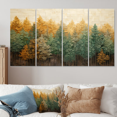 «Green Green Beige Wild Forest Essence II - Tachisme», ensemble de 4 pièces d'art mural