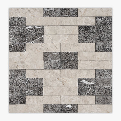 Galaxy Silver, Nero Marquina Multi-Textured Barcelona Limestone; Marble Mosaic