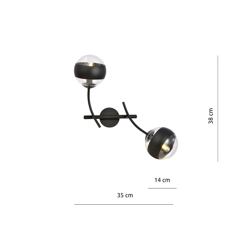 Resaca 2-Light Dimmable Armed Sconce, Transparent/Black