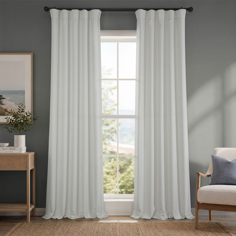 Ottis Faux Linen Room Darkening Curtain Panel, Oyster, 50" W x 84" L
