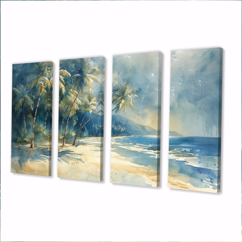 «Blue Green Palm Trees Coastal Breeze III», ensemble de reproduction d'art mural palmiers et palmiers, H 32 po x l 64 po