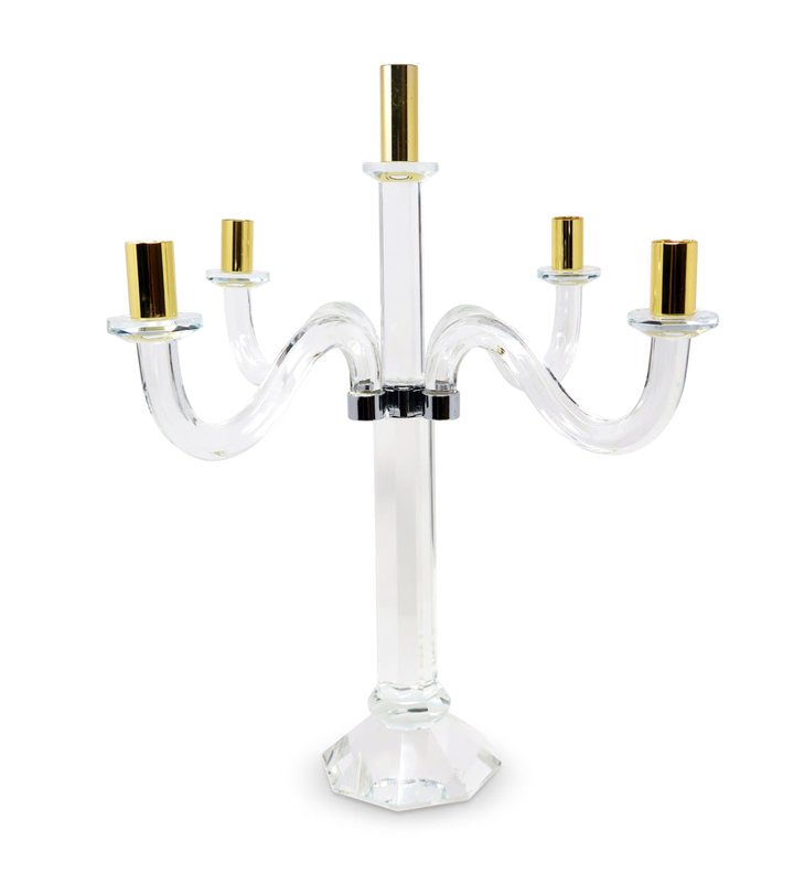 Candélabre 5 lumières avec embout, Transparent / argent