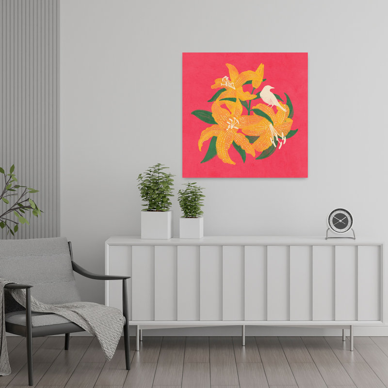 Art mural oiseau et lys, 24" H x 24" W