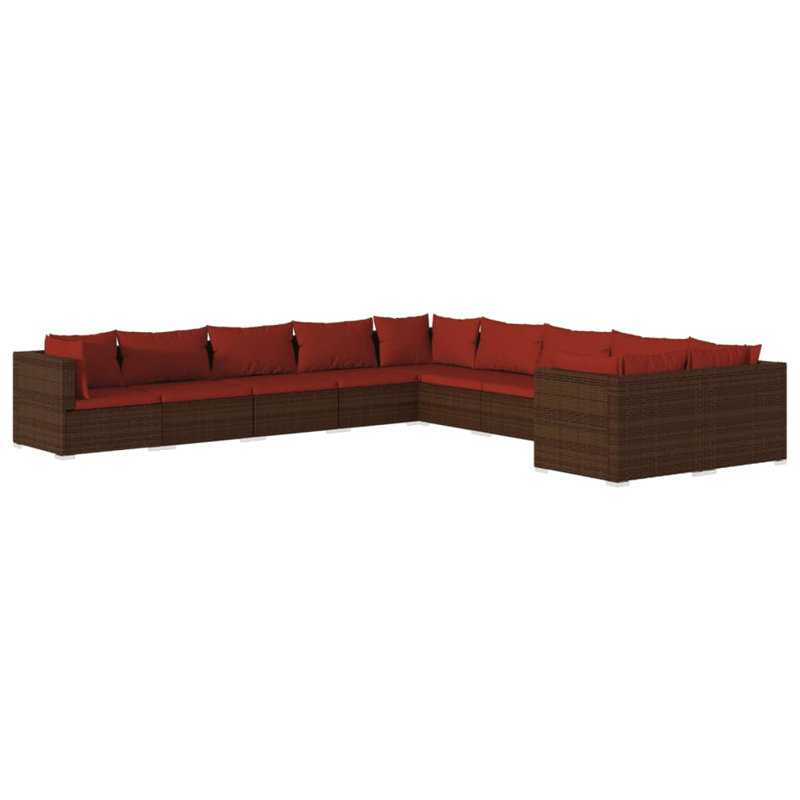 27.6" Wide Square Patio Sectional Set with Cushions, Cinnamon red, Brown