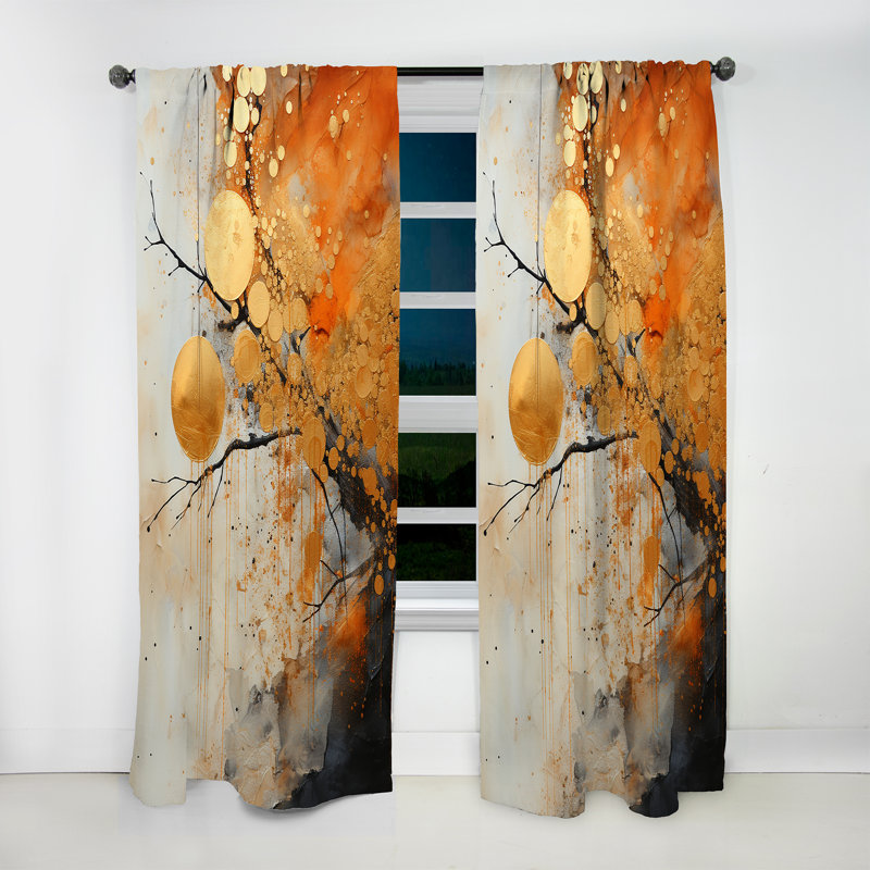 Khamisi Gold Grey Rustic Reflections I - Modern Curtain - Velvet Room Darkening - 1 Panel, 52" W x 90" L
