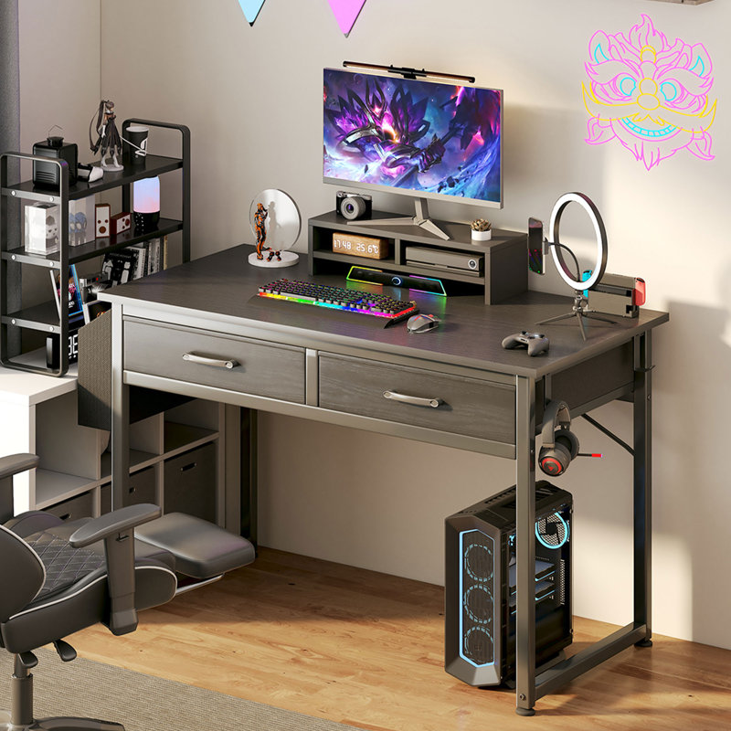 Writing Desk With Drawers Computer Table Vanity Desk, 31.1" H x 39.4" W x 17.7" D, Black