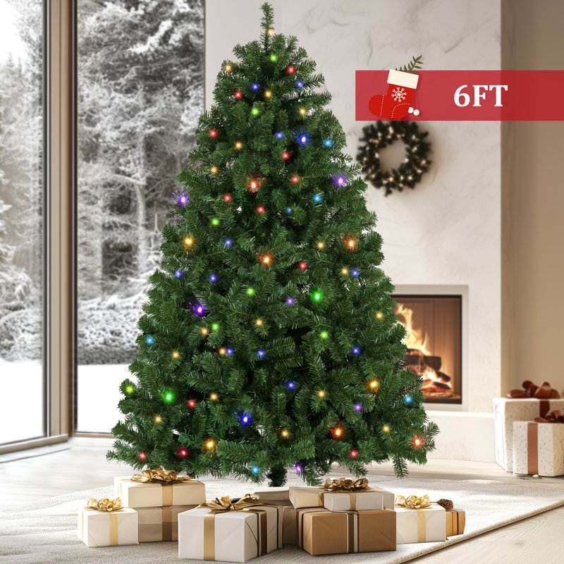 Arbre de Noël artificiel illuminé 6 pi avec support et lumières multicolores, Oui