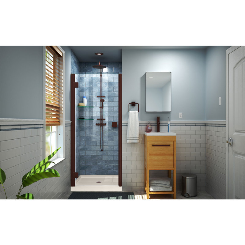 Lumen 42" x 74.75" Square Hinged Shower Enclosure with Base Included, Oil Rubbed Bronze, Biscuit