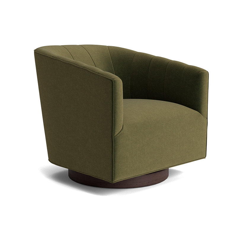 Cooper Upholstered Swivel Barrel Chair, Performance Velvet - Balsam, Java