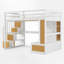 Lit mezzanine double avec bureau et tablettes, deux tiroirs intégrés, escalier de rangement-1915148827