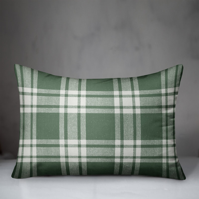 Housse et insert de coussin rectangulaire d'extérieur à carreaux Distress 17, Vert